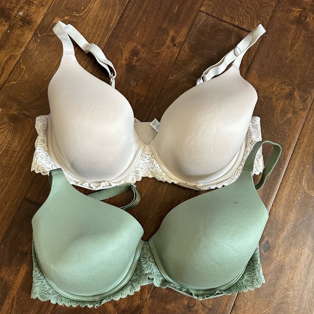 Aerie Lace Trimmed Bra Set - Cream and Green